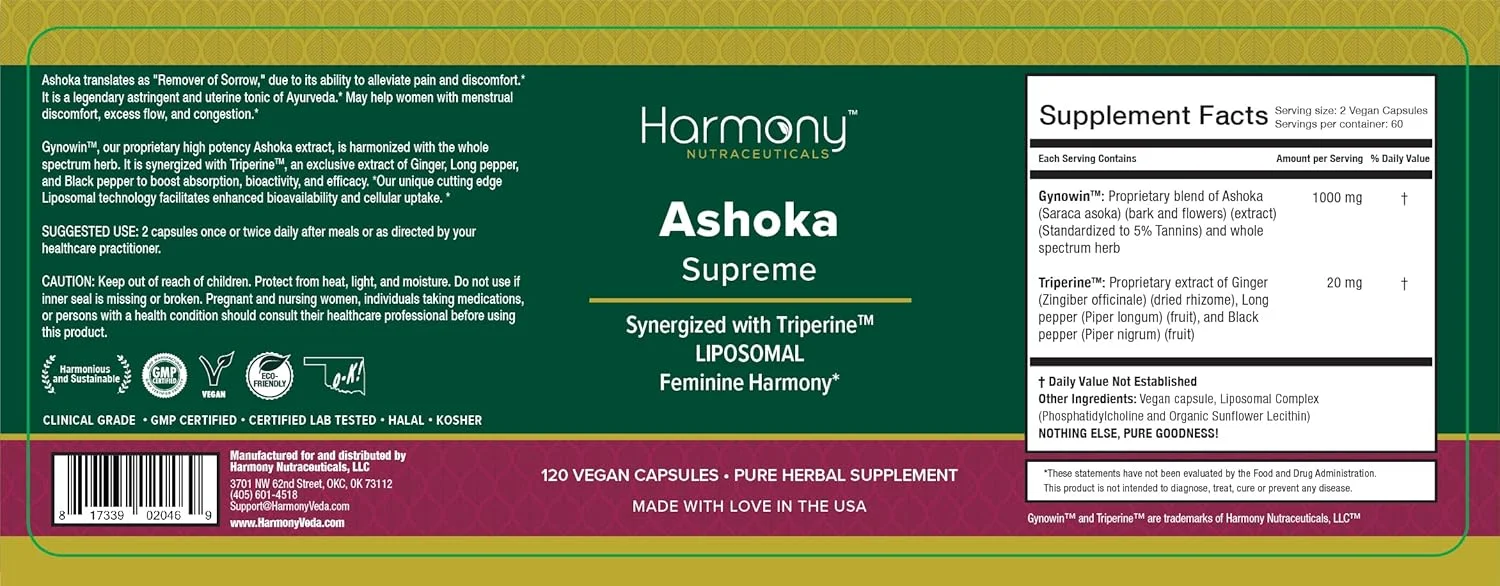 آشوکا، داروی گیاهی آیورودا برای سلامتی بانوان، 120 کپسول