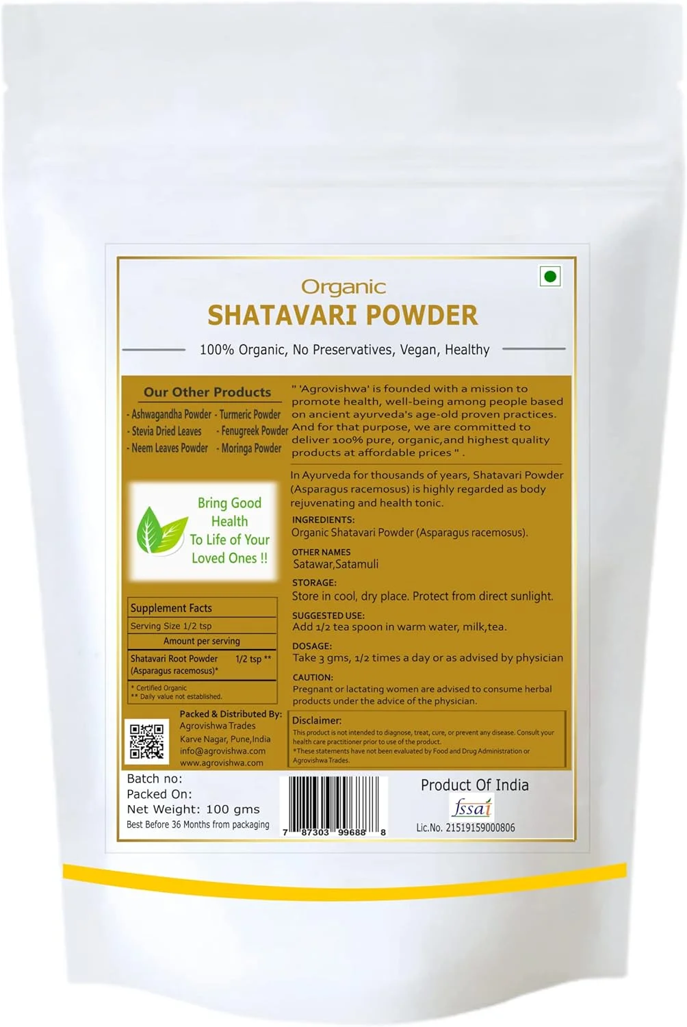 پودر شاتاواری 100% طبیعی، تونیک آیورودا برای بانوان، مناسب برای مشکلات دوران قاعدگی، ضروری برای بانوان شاغل و متخصص، پودر شاتاواری (100 گرم (بسته 1 عددی))