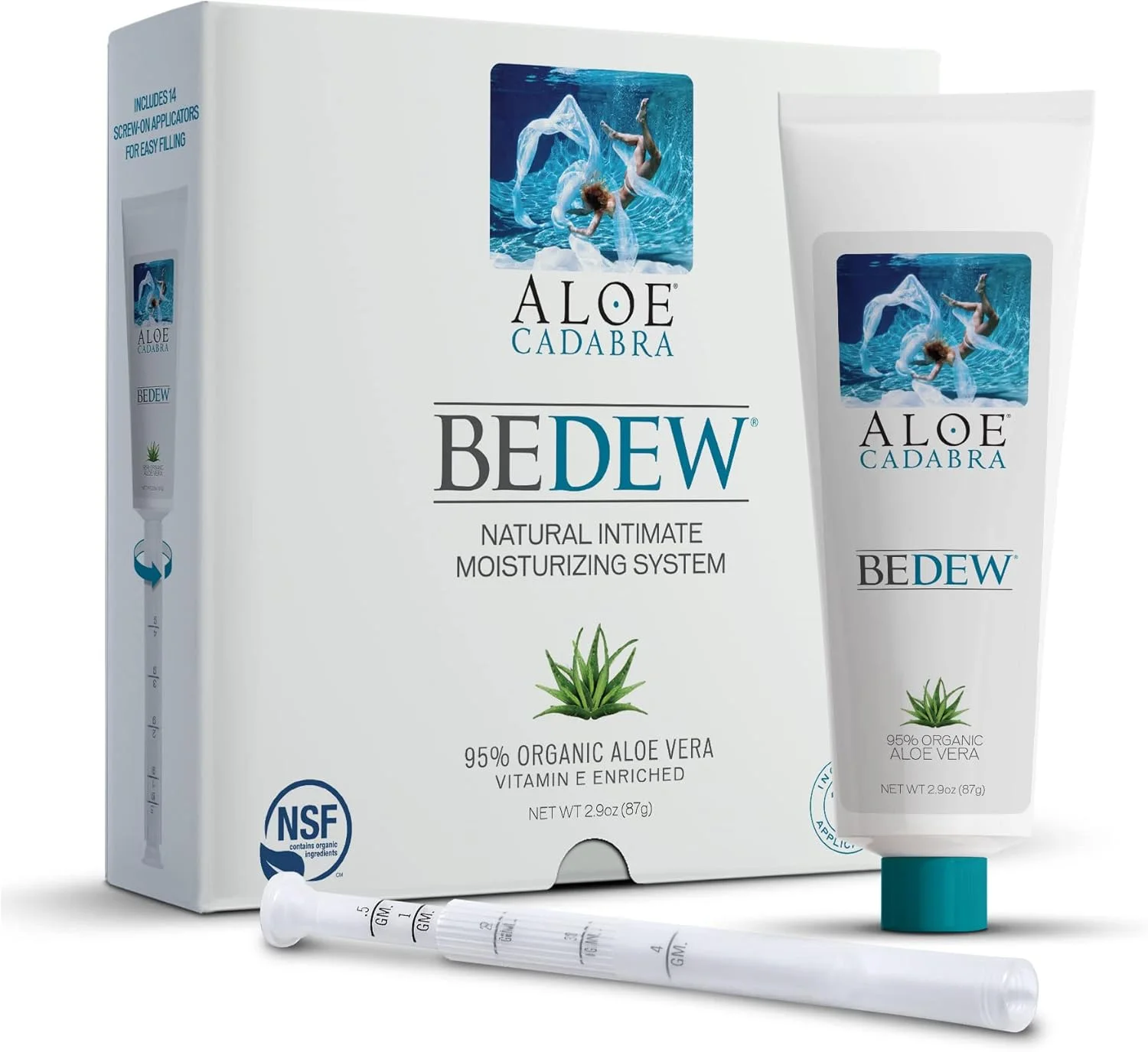 آلوئه کادابرا BEDEW مرطوب کننده ارگانیک | فاقد دارو، فاقد هورمون | تسکین دهنده خشکی، یائسگی، ماندگاری طولانی، متعادل کننده pH و مواد کاملا طبیعی، 14 اپلیکاتور پیچی، 85 میلی لیتر