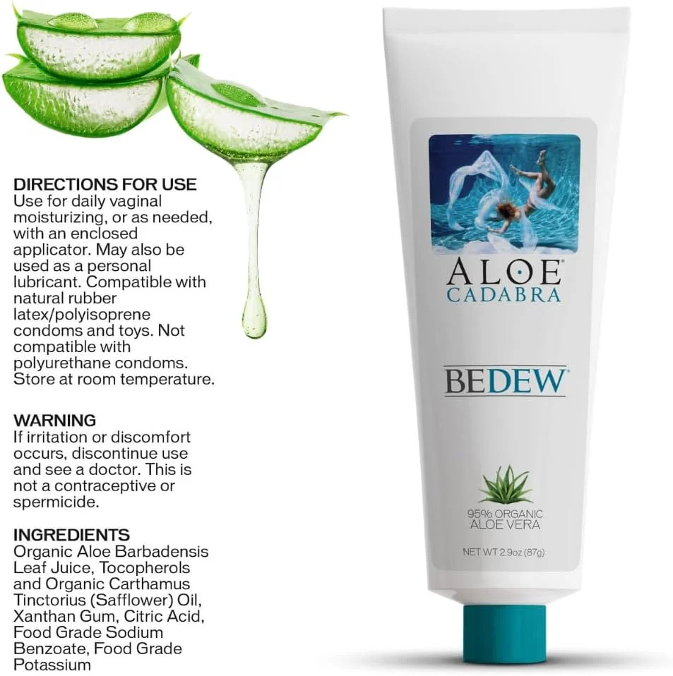 آلوئه کادابرا BEDEW مرطوب کننده ارگانیک | فاقد دارو، فاقد هورمون | تسکین دهنده خشکی، یائسگی، ماندگاری طولانی، متعادل کننده pH و مواد کاملا طبیعی، 14 اپلیکاتور پیچی، 85 میلی لیتر