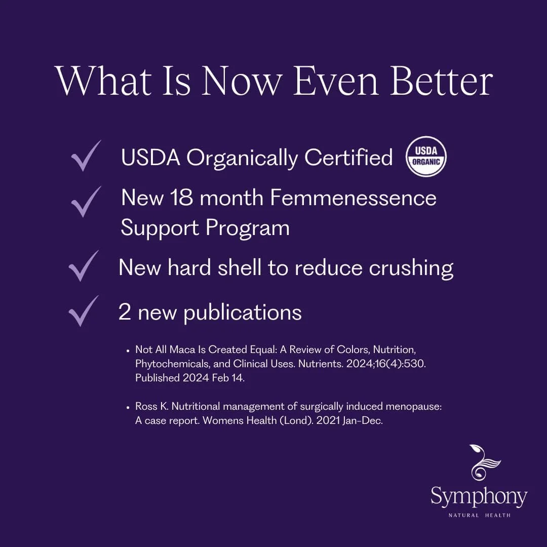 فمن‌اسنس ماکاپاز - مکمل بالینی اثبات‌شده برای دوران پساقاعدگی، برای تعادل طبیعی هورمون‌ها، تسکین علائم یائسگی، سلامت استخوان و قلب، بدون هورمون‌های اضافه (360 کپسول، 90 روز)