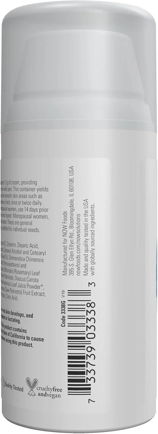 NOW Solutions، پروژسترون طبیعی، کرم متعادل کننده پوست، 20 میلی گرم پروژسترون طبیعی در هر پمپ، بدون عطر، 3 اونس