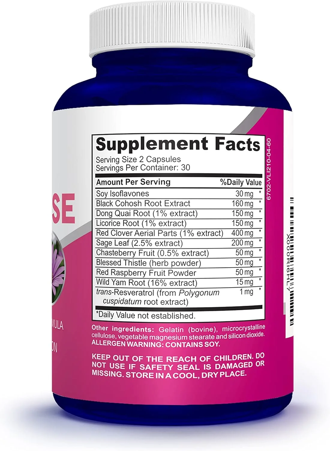 مکمل های دوران یائسگی (بدون گلوتن) برای کاهش گرگرفتگی: کوهوش سیاه و مواد کاملا طبیعی: مکمل های دوران پیش از یائسگی: تسکین علائم یائسگی؛ کاهش گرگرفتگی و تعریق شبانه: 60 کپسول