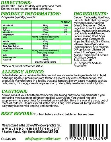 کپسول های پشتیبانی دوران یائسگی 60 عددی - مکمل طبیعی برای زنان حاوی برگ مریم گلی، شبدر قرمز، ایزوفلاون های سویا، مواد مغذی، ویتامین ها و مواد معدنی - ساخت انگلستان، مناسب برای گیاهخواران