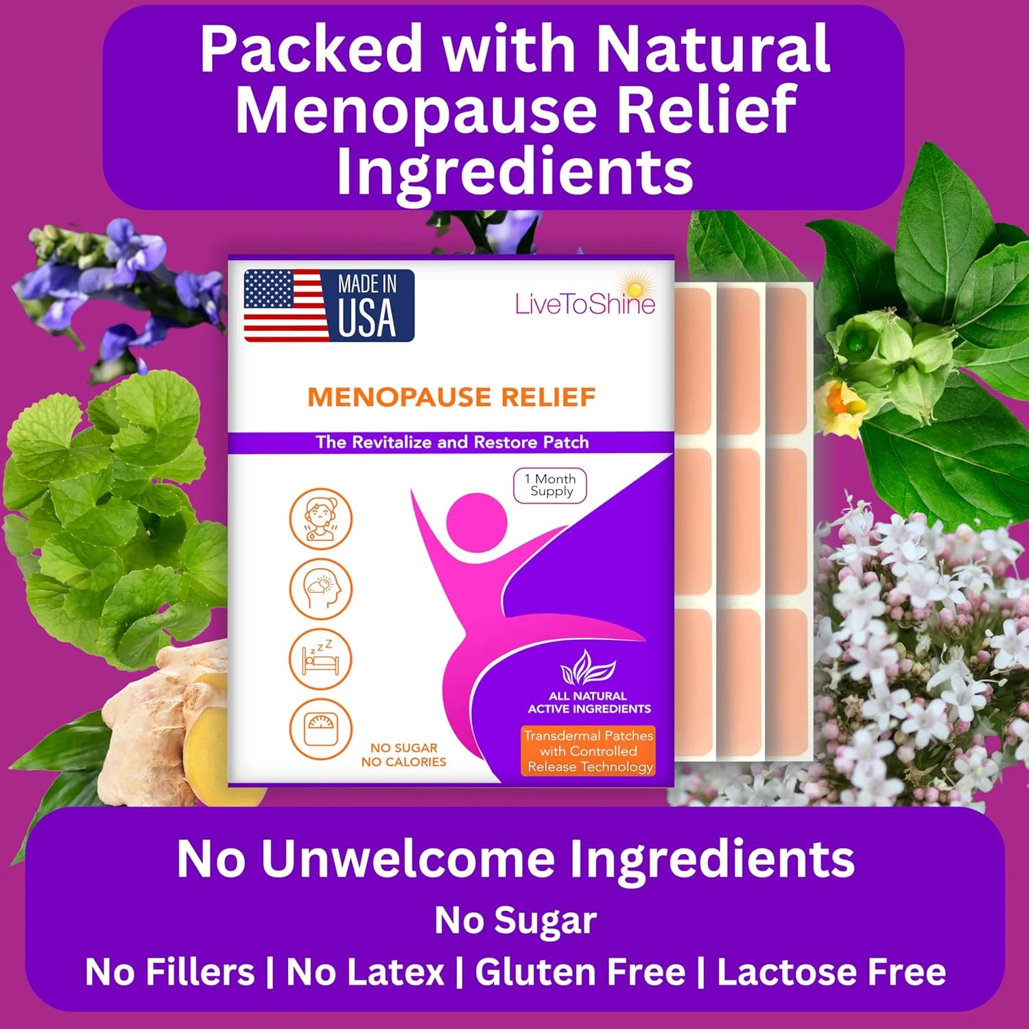 برچسب های موضعی تسکین یائسگی لایو تو شاین - تامین 30 روزه - ساخت ایالات متحده آمریکا