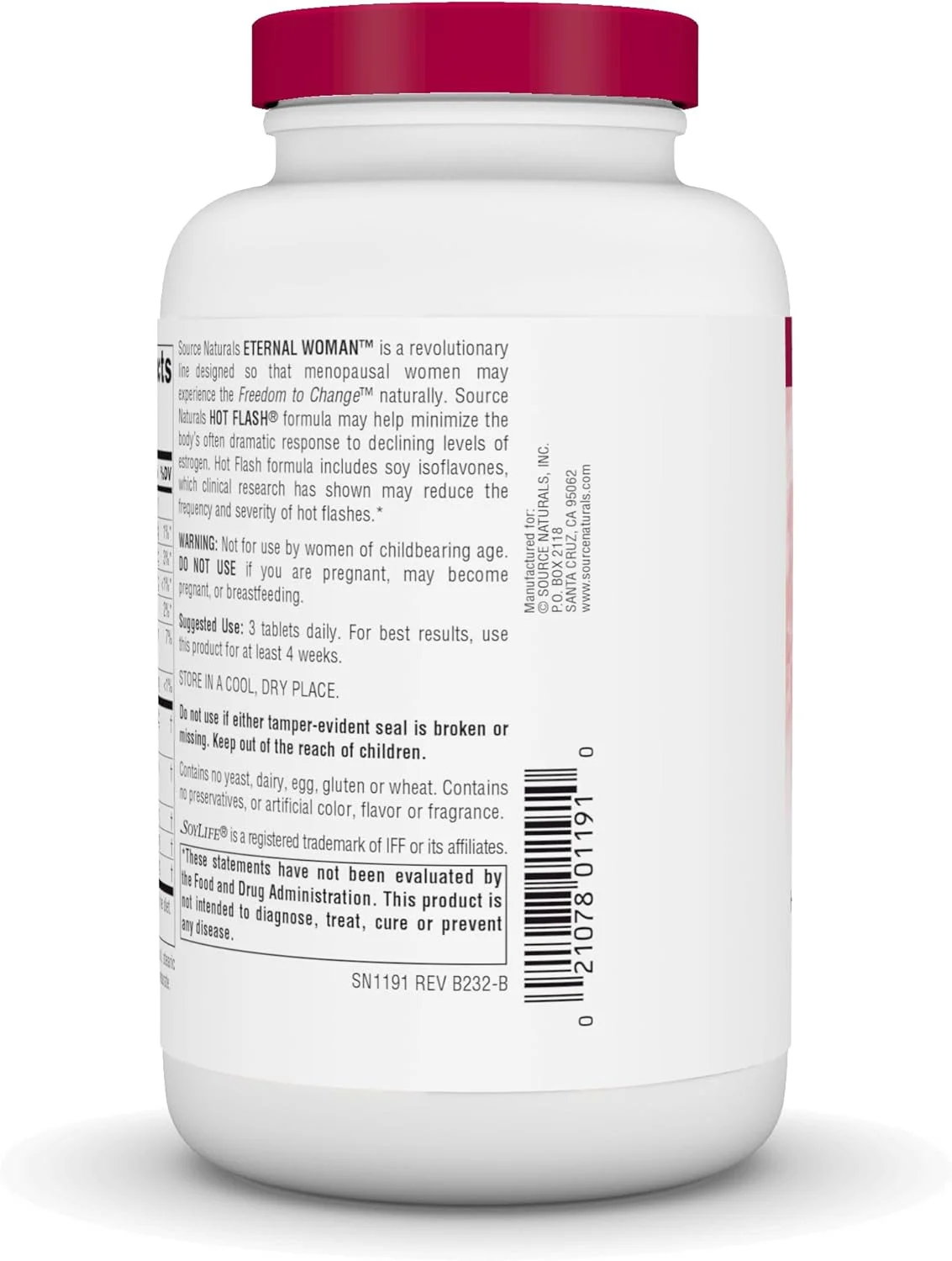 سورس نچرالز، پشتیبانی گیاهی برای علائم قبل و بعد از یائسگی، تسکین دهنده گیاهی بر پایه گیاهان کوهوش سیاه، سویا، دانگ کوای و درخت ویتکس، 180 قرص