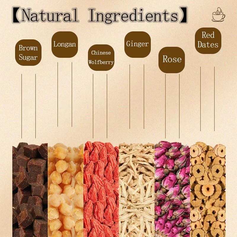 دمنوش زنجبیل گل رز برای دوران یائسگی - 20 عدد چای زنجبیل شکر قهوه ای چینی، گل رز، خرما قرمز، حبه قند قهوه ای، عناب، بهبود خواب (400 گرم)