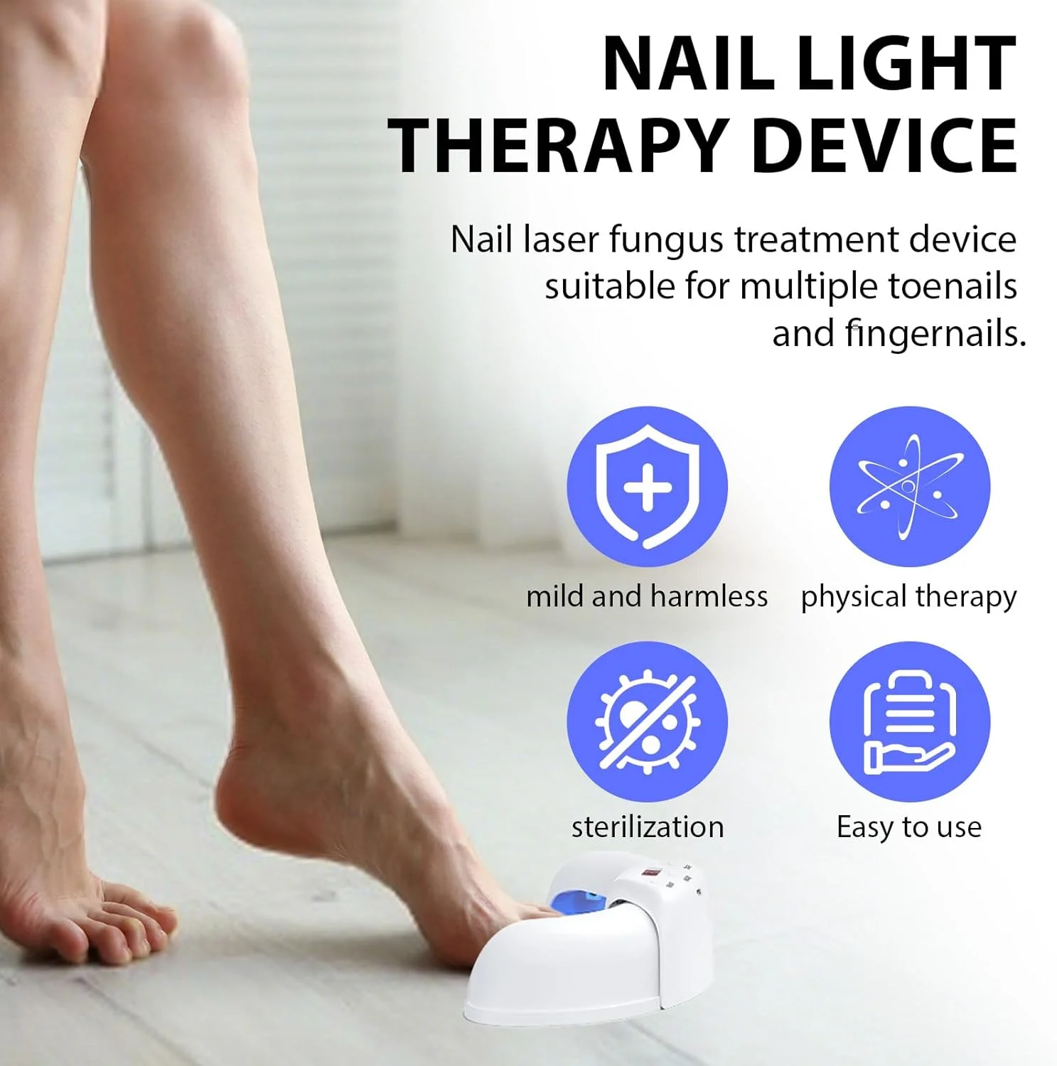 دستگاه لیزر ناخن برای قارچ ناخن های پا و دست با نور مادون قرمز 405 نانومتری + نور آبی 365 نانومتری، راه حل ترمیم ناخن برای ناخن های آسیب دیده و تغییر رنگ داده، مناسب برای استفاده در منزل (سفید)
