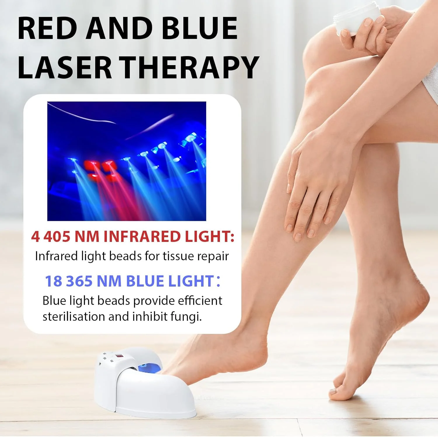 دستگاه لیزر ناخن برای قارچ ناخن های پا و دست با نور مادون قرمز 405 نانومتری + نور آبی 365 نانومتری، راه حل ترمیم ناخن برای ناخن های آسیب دیده و تغییر رنگ داده، مناسب برای استفاده در منزل (سفید)