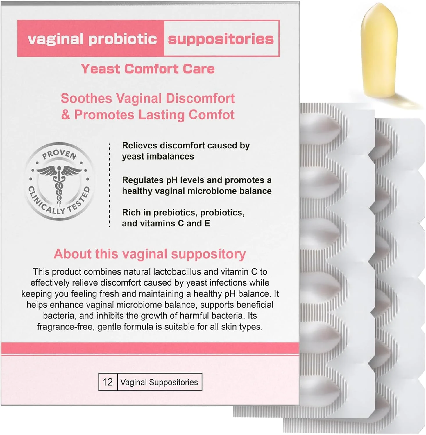 شیاف پروبیوتیک ناهید، شیاف اسید هیالورونیک، مرطوب کننده، تعادل PH، بازگرداندن سلامت، درمان تسکین دهنده (12 عدد)