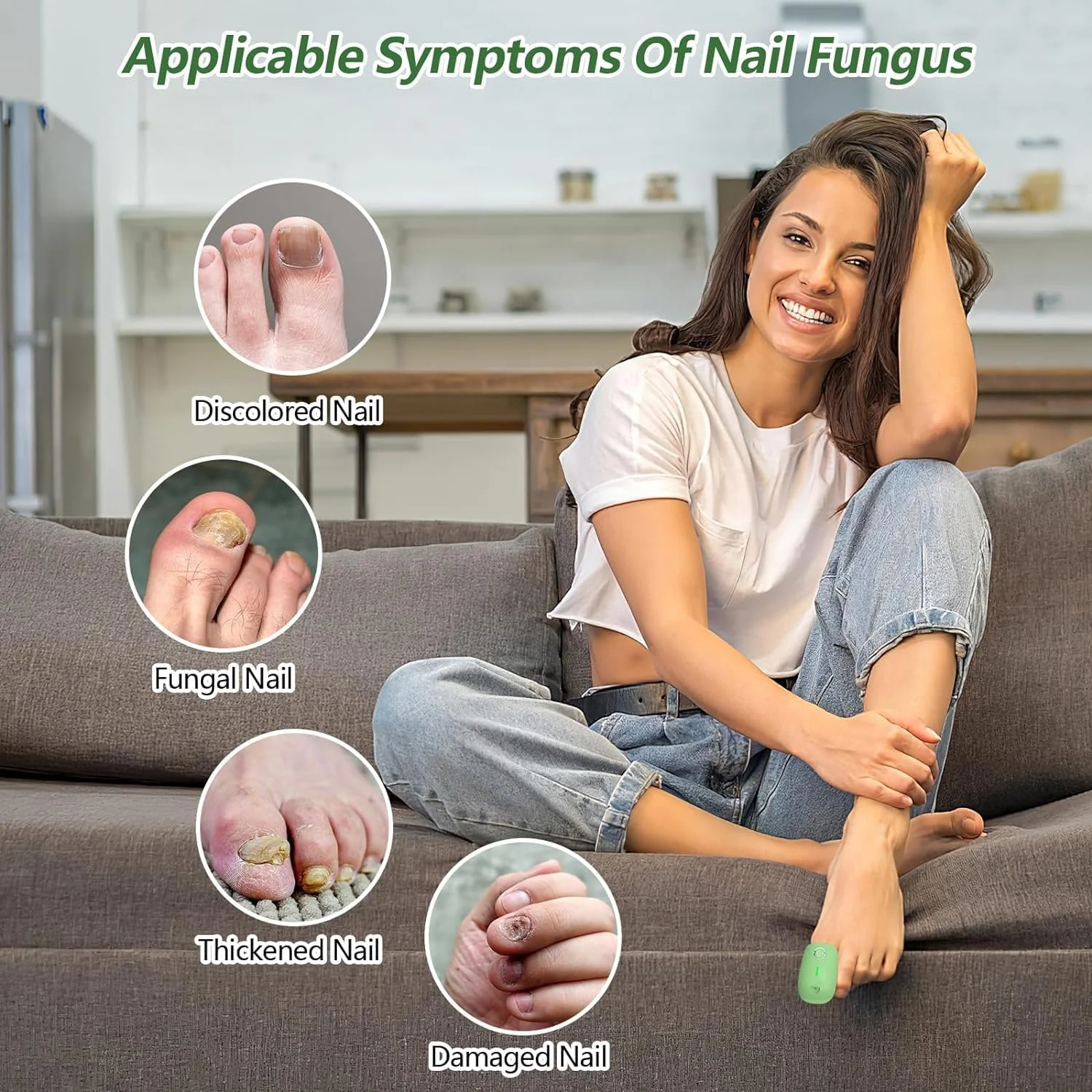 دستگاه لیزر درمان قارچ ناخن KTS، دستگاه پاک کننده لیزری قارچ برای ناخن های ضخیم، تغییر رنگ داده و آسیب دیده (470nm*2+660nm*2+905nm*1) - سبز