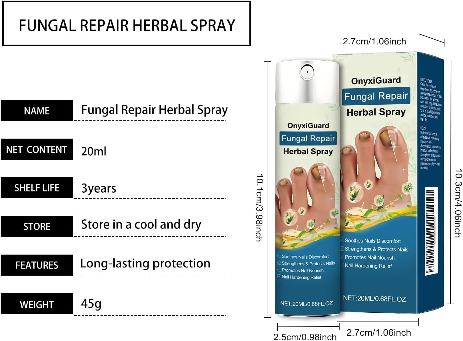 اسپری گیاهی ترمیم کننده قارچ | ترمیم ناخن برای ناخن های آسیب دیده، اسپری ضد قارچ برای درمان قارچ پا