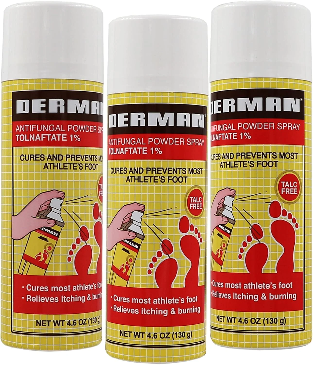 اسپری پودر پا درمان برای درمان پای ورزشکاران، بسته 3 عددی 130 گرمی، 3 بطری اسپری پودر