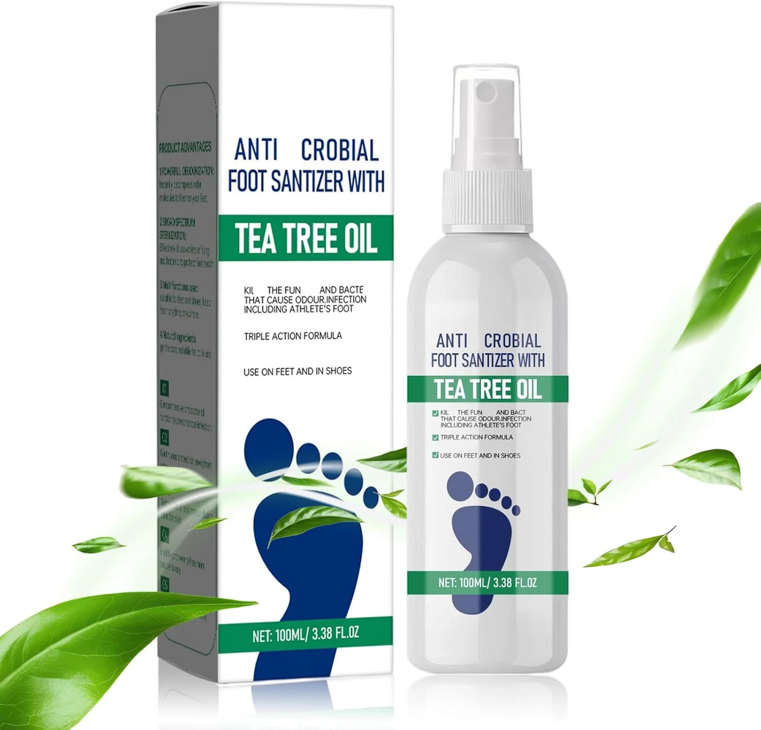 اسپری پای ورزشکار حاوی روغن درخت چای - اسپری ضد قارچ طبیعی - خوشبو کننده پا برای بوی بد پا و کفش - مرطوب کننده و طراوت بخش برای ورزشکاران و کارگران