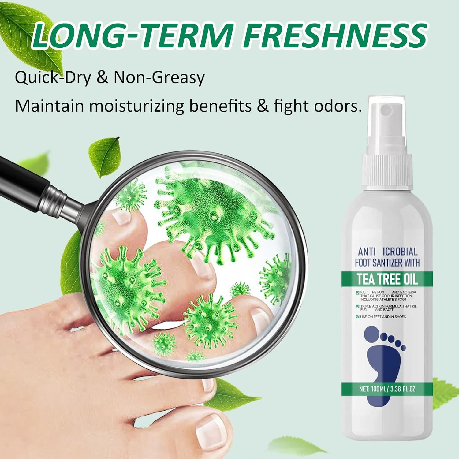اسپری پای ورزشکار حاوی روغن درخت چای - اسپری ضد قارچ طبیعی - خوشبو کننده پا برای بوی بد پا و کفش - مرطوب کننده و طراوت بخش برای ورزشکاران و کارگران