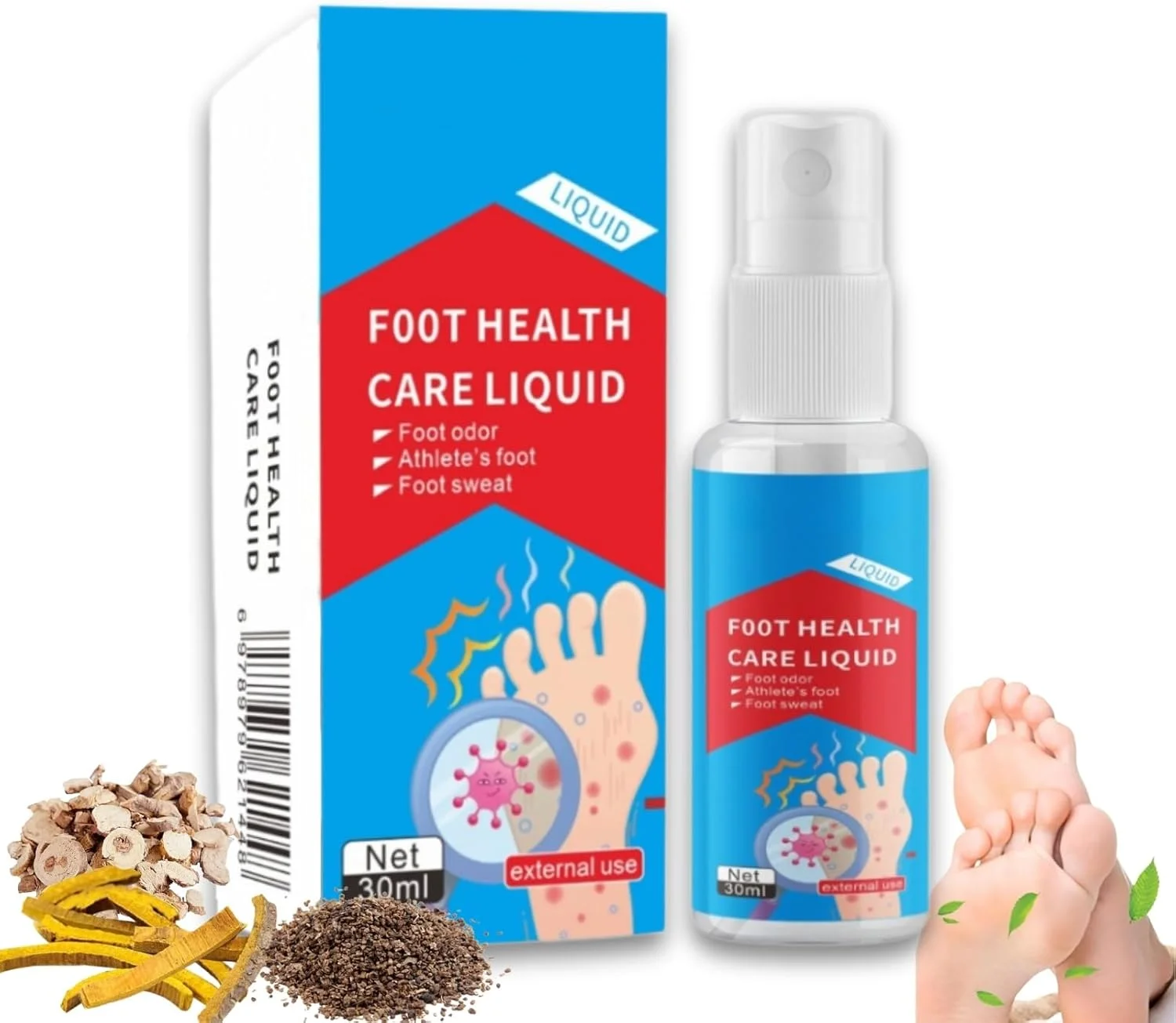 اسپری پای ورزشکاران 30 میلی لیتر، اسپری درمان ضد قارچی پای ورزشکاران برای رفع خارش پا و بو، مایع مراقبت از سلامت پا، خوشبو کننده موثر پا و طراوت بخش کفش، فرمول طبیعی برای مردان و زنان