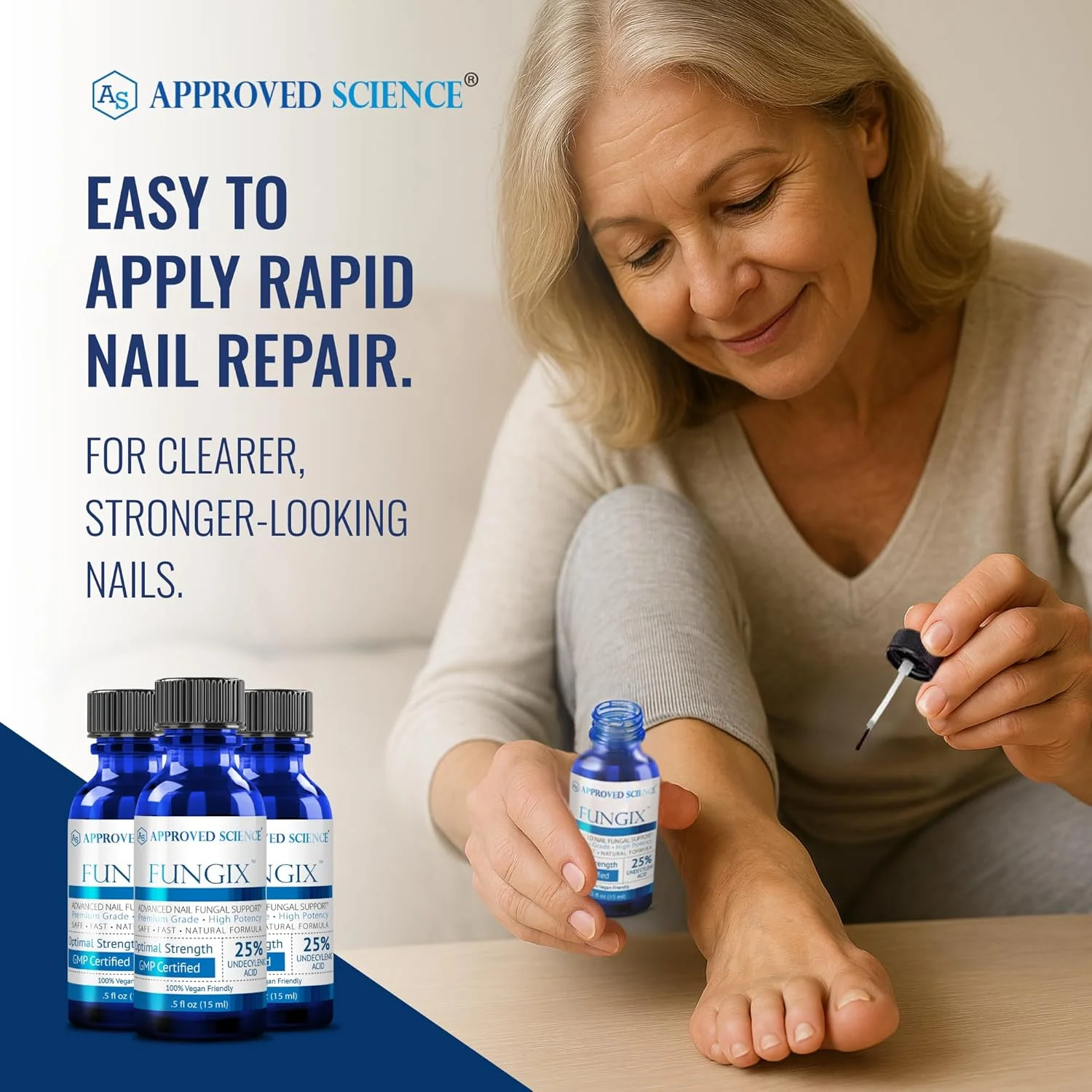 محلول مراقبت از ناخن Approved Science Fungix - حاوی روغن درخت چای، آندسیلنیک اسید و سایر روغن های ضروری - متوقف کننده و پیشگیری کننده از قارچ ناخن، 1 بطری گیاهی