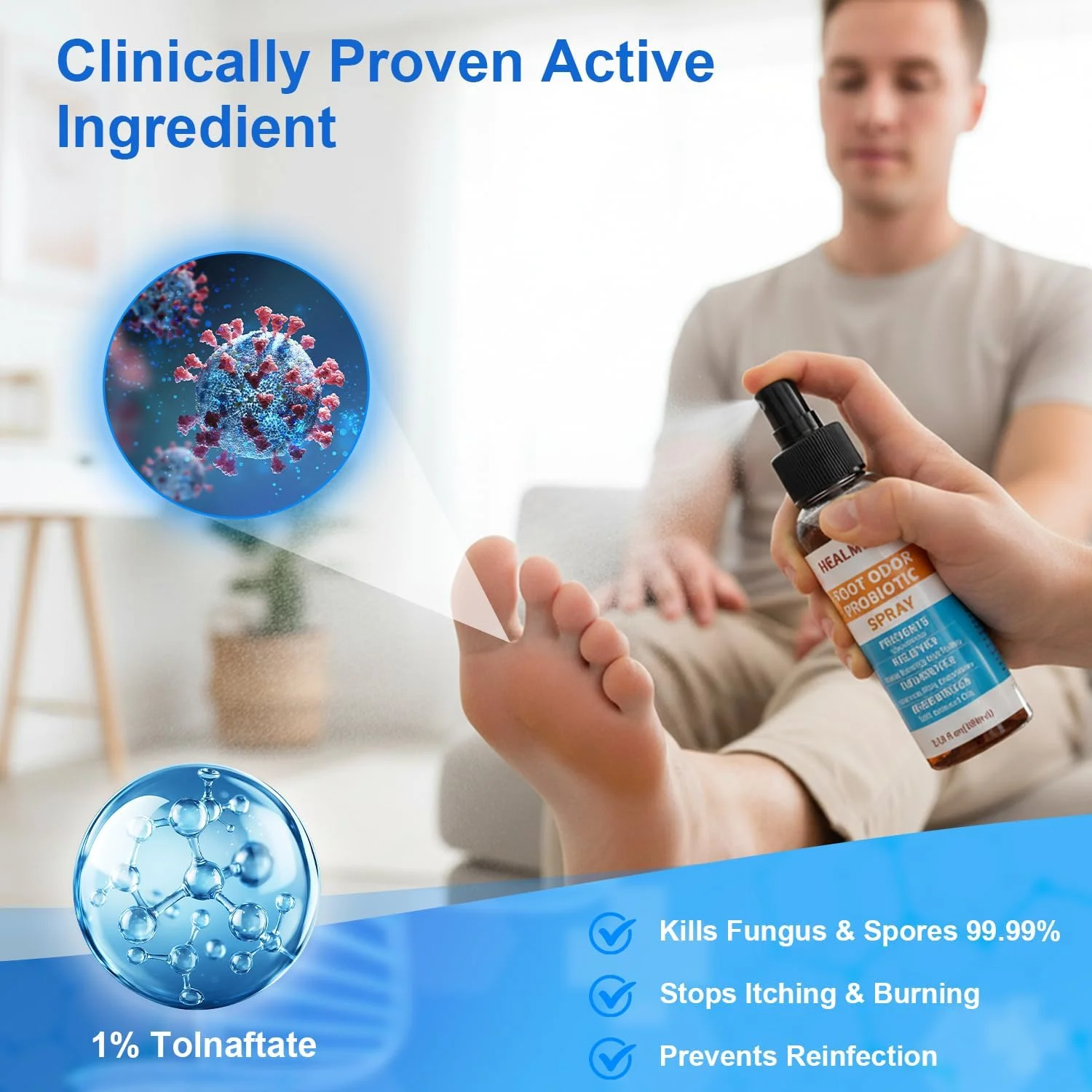 اسپری درمان پای ورزشکاران، درمان قارچ پا - تسکین سریع برای بوی پا، خارش، تاول و پوسته پوسته شدن، ملایم و موثر. اسپری درمان پای ورزشکاران، درمان قارچ پا - تسکین سریع برای بوی پا، خارش، تاول و پوسته پوسته شدن، ملایم و موثر.