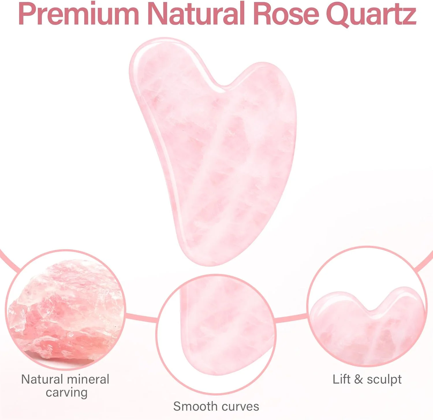ابزار گوا شا رز کوارتز طبیعی Alyvisun، سنگ ماساژ صورت، گردن و بدن، تخته ماساژ صورت برای تسکین پف و بهبود خط فک به همراه دفترچه راهنما، هدیه مراقبت از پوست برای زنان