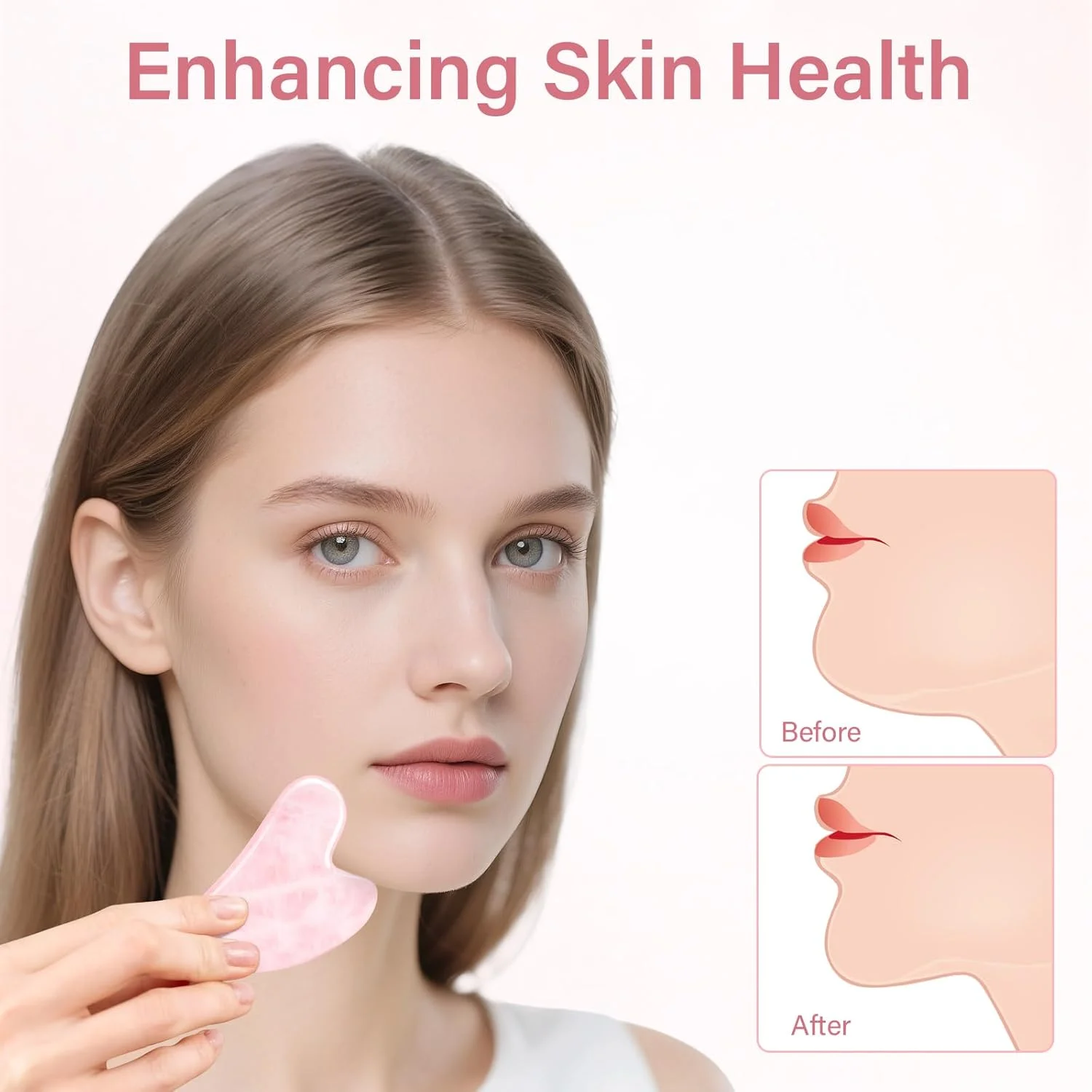 ابزار گوا شا رز کوارتز طبیعی Alyvisun، سنگ ماساژ صورت، گردن و بدن، تخته ماساژ صورت برای تسکین پف و بهبود خط فک به همراه دفترچه راهنما، هدیه مراقبت از پوست برای زنان