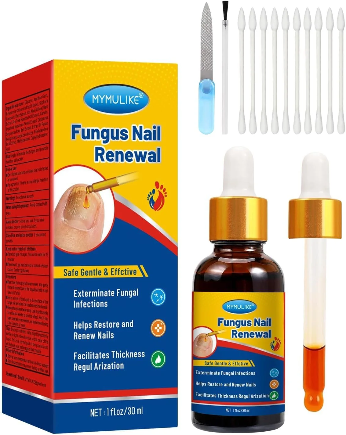 مایع ترمیم ناخن قارچی 30 میلی لیتری، محلول ترمیم ناخن برای ناخن های پا و دست، محافظت از ناخن های ضخیم، شکسته و تغییر رنگ یافته به همراه سوهان ناخن