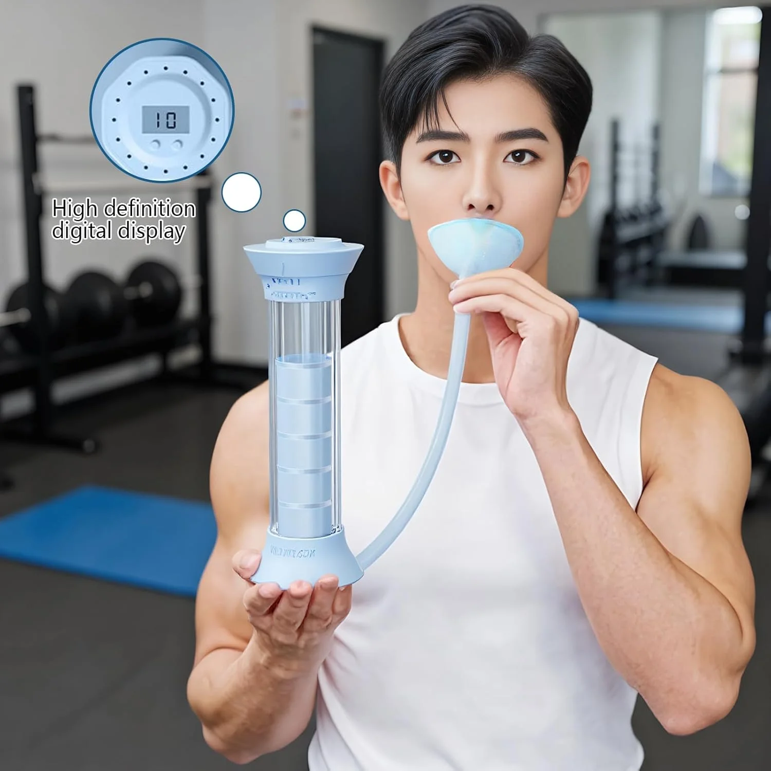 تمرین دهنده ریه برای ورزشکاران | دمبل تنفسی با نمایشگر دیجیتال، تجهیزات ورزشی برای تمرینات آمادگی قلبی عروقی، دویدن، شنا، ورزش، غواصی، رقص، آواز، فضای باز، خانه