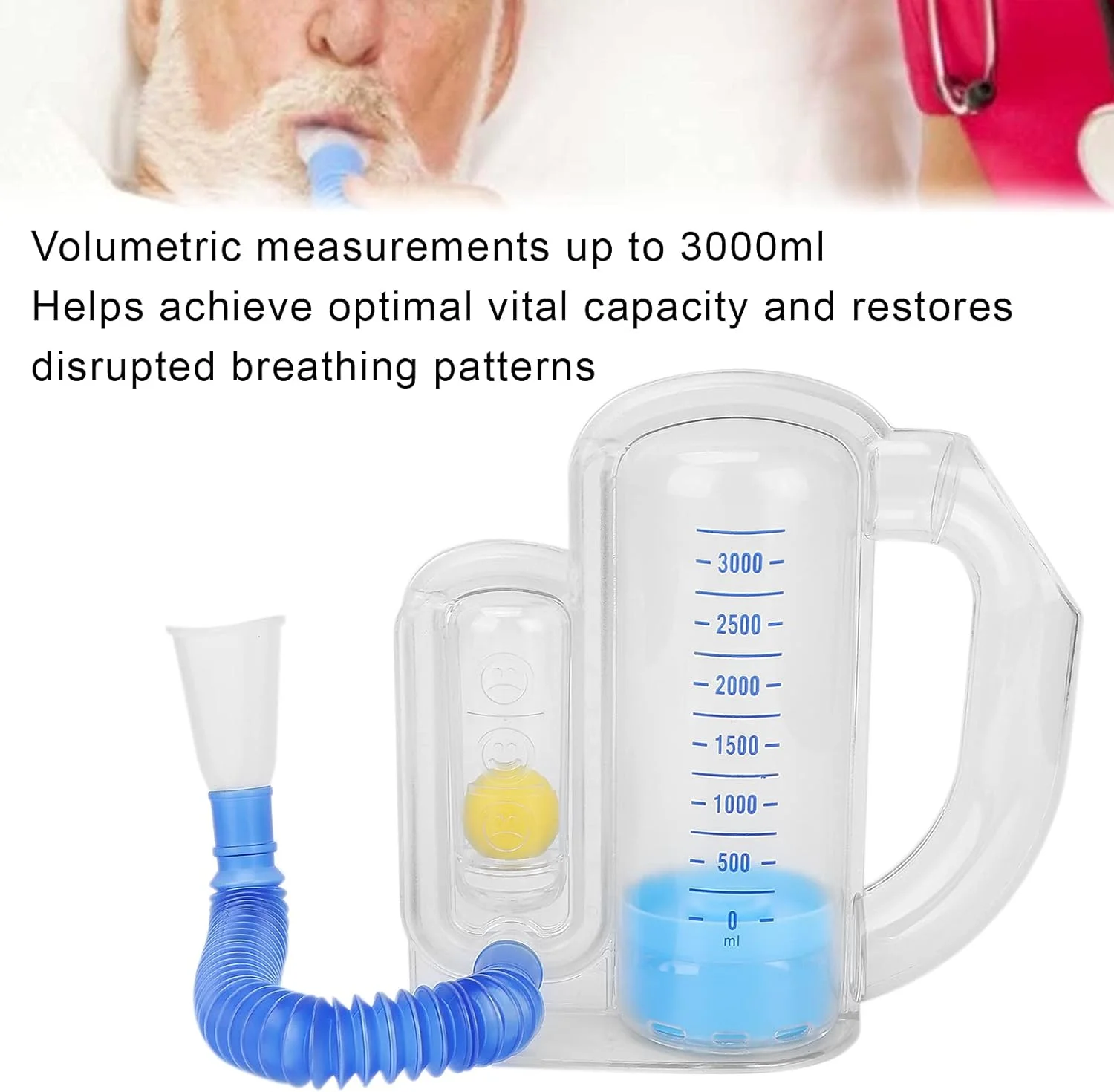 تمرین دهنده تنفسی اسپیرومتر ریه، اسپیرومتر تشویقی ارگونومیک 3000 میلی لیتری با فیلتر زیرین برای تمرین تنفس