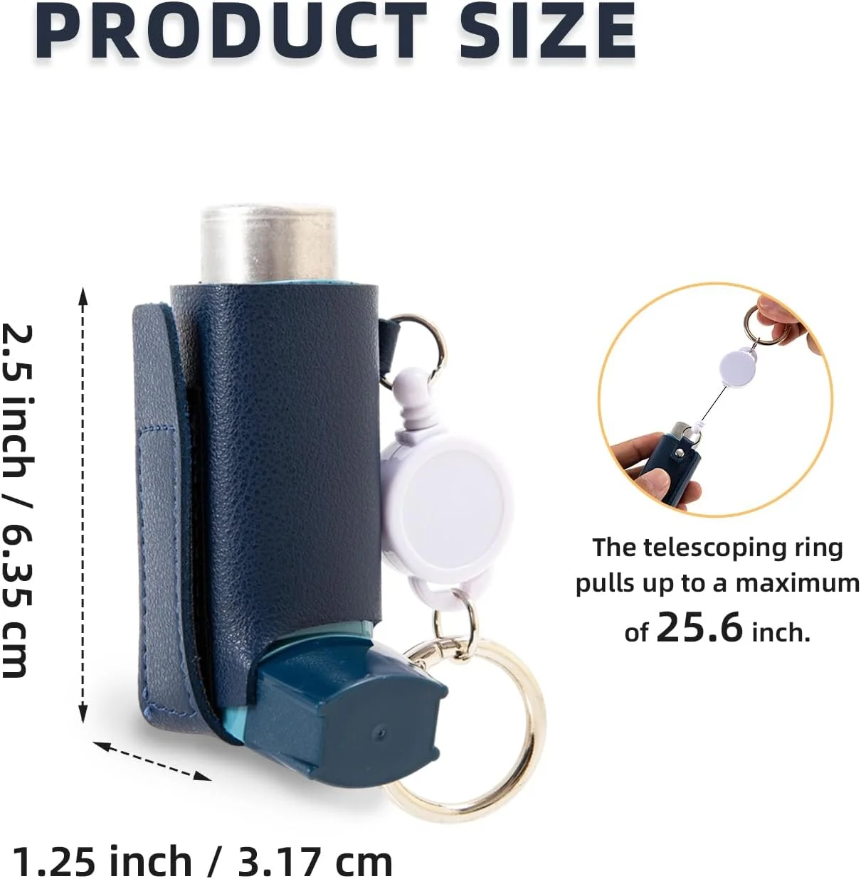 جاکلیدی نگهدارنده اسپری تنفسی - کیف چرمی سبک PU، جاکلیدی بادوام و قابل حمل برای بزرگسالان و کودکان (اسپری شامل نمی شود) (آبی)