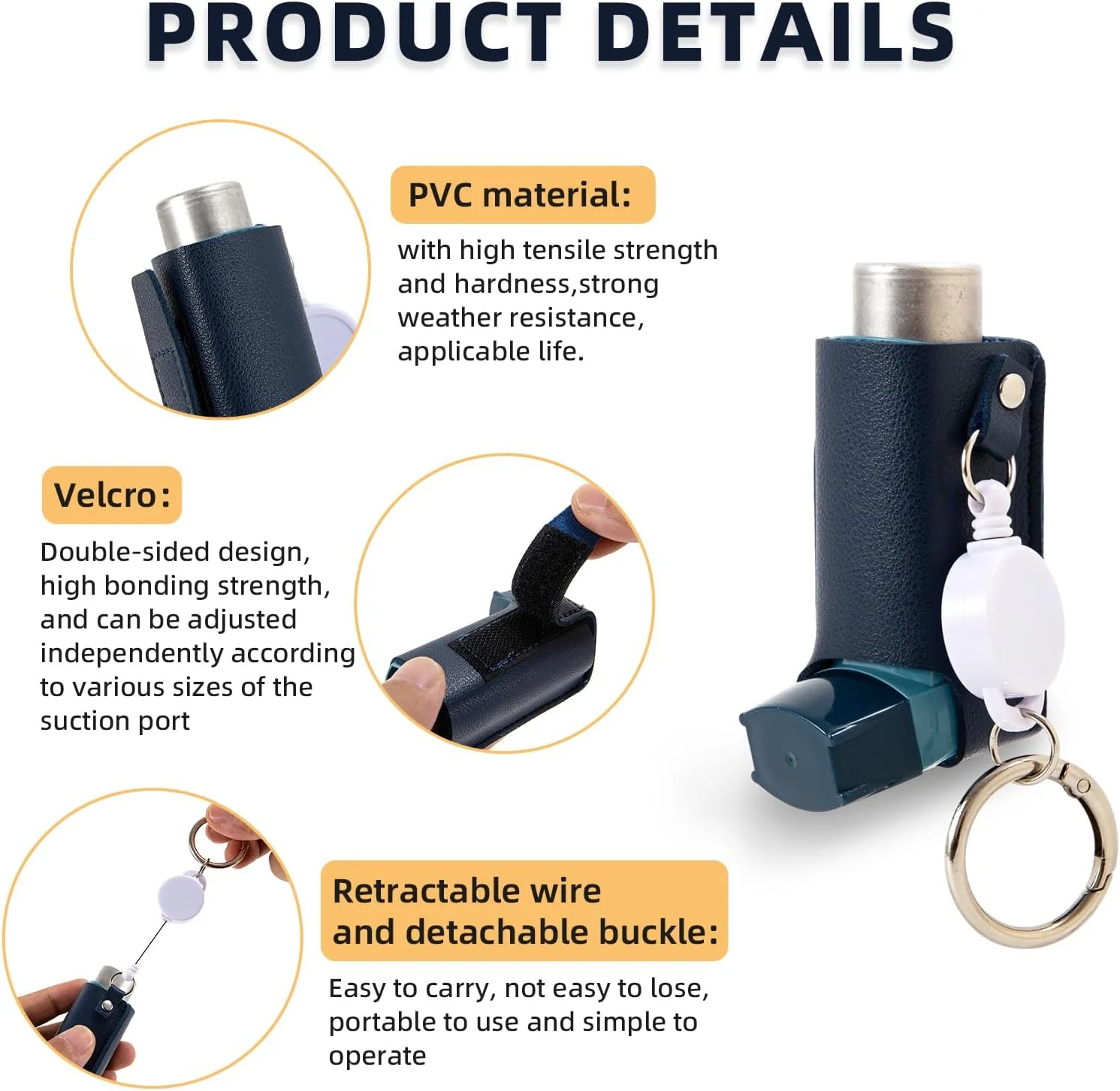 جاکلیدی نگهدارنده اسپری تنفسی - کیف چرمی سبک PU، جاکلیدی بادوام و قابل حمل برای بزرگسالان و کودکان (اسپری شامل نمی شود) (آبی)