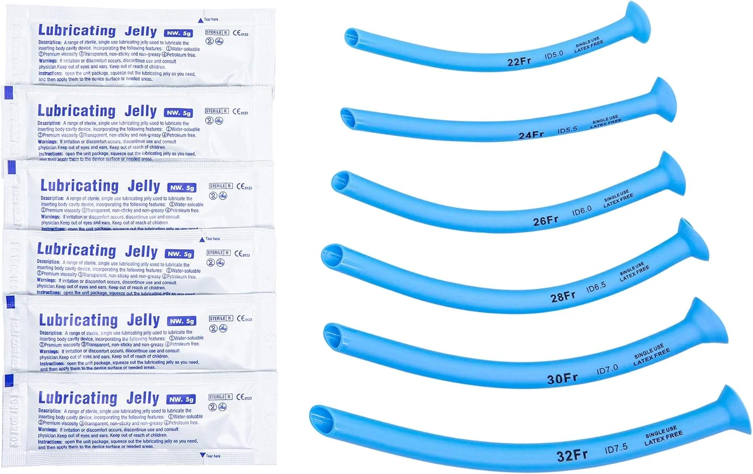 مجموعه ایروی بینی LINE2design - مدیریت نازوفارنکس پزشکی - لوله های تنفسی بدون لاتکس کمک های اولیه نجات اضطراری با بسته های ژل روان کننده - بسته 6 عددی