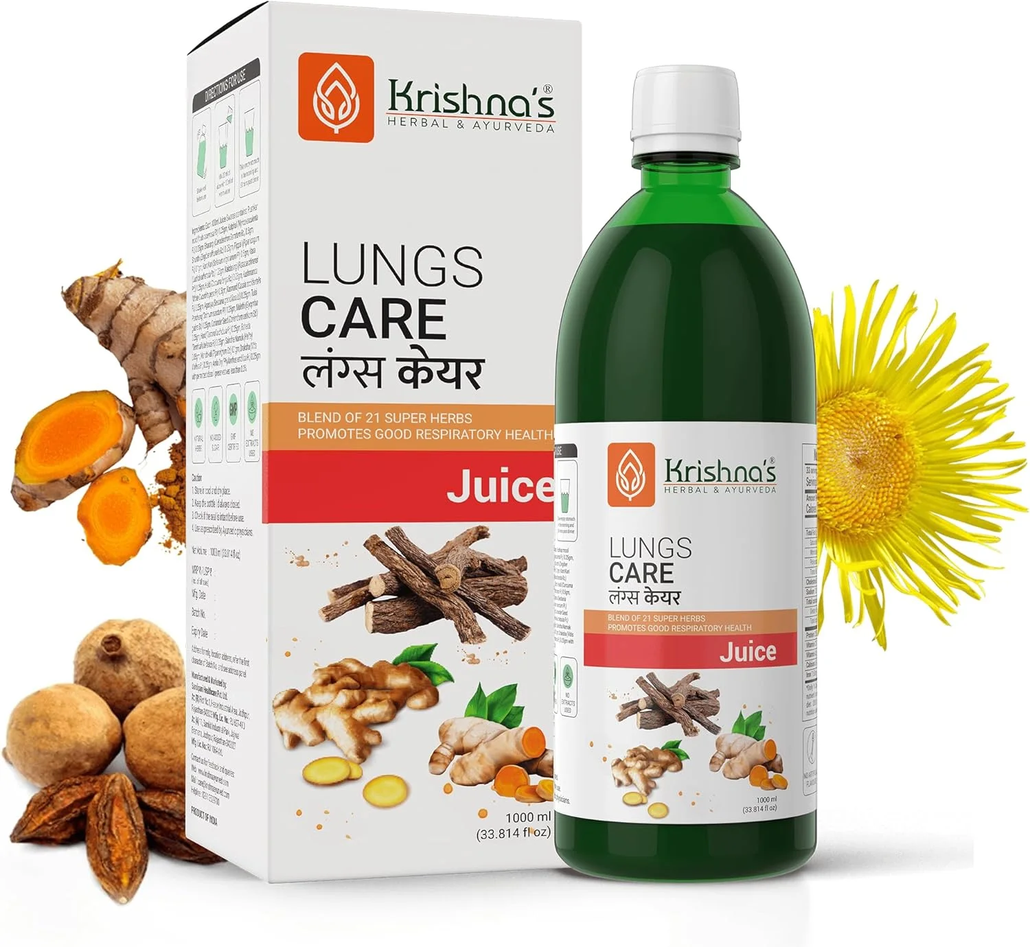 آبمیوه مراقبت از ریه گیاهی و آیورودا کریشنا 1000 میلی لیتر | پاک کننده ریه برای سم زدایی و پشتیبانی از سیستم تنفسی