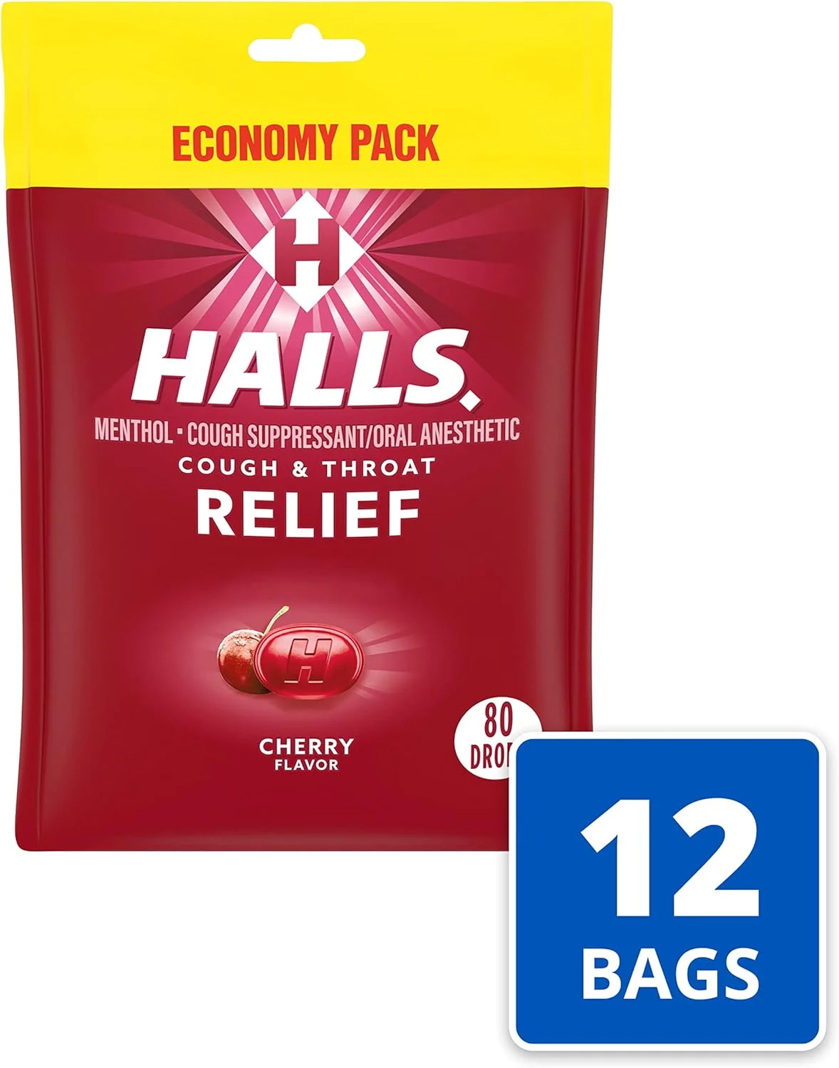 آبنبات ضد سرفه با طعم گیلاس هالز، بسته اقتصادی، 12 بسته 80 عددی (در مجموع 960 عدد)