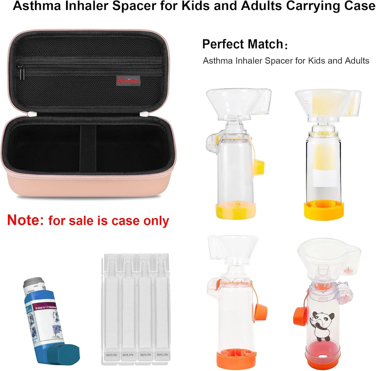 کیف حمل اینهالر Elonbo، مناسب برای کودکان و بزرگسالان، ماسک ها، کیف نگهداری و سازماندهی داروی آسم، دارای جیب برای دارو، رزگلد. (فقط کیف! اینهالر آسم شامل نمی شود)