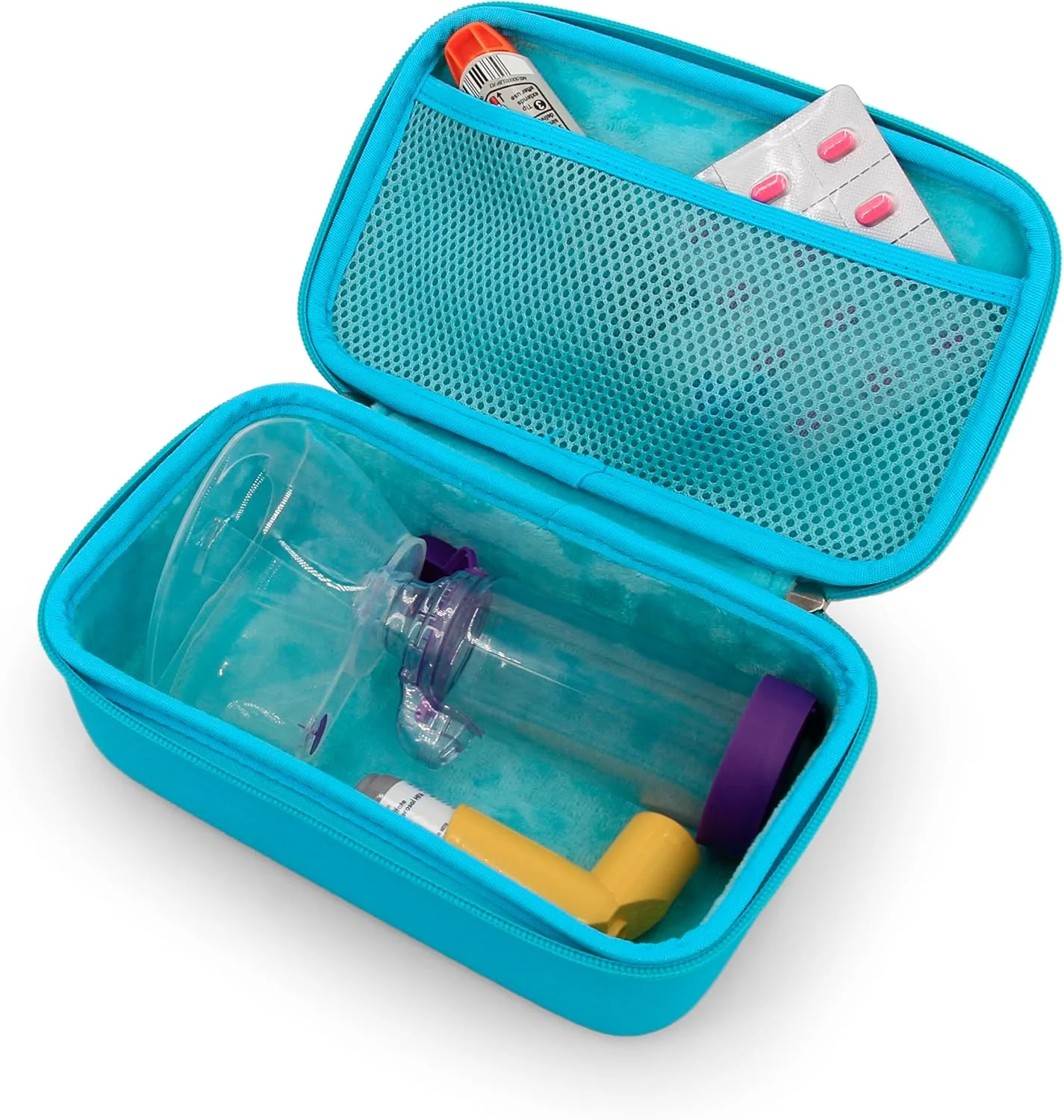 کیف حمل لوازم پزشکی CASEMATIX، مناسب برای اسپری آسم با ماسک متصل، نگهدارنده اسپری و لوازم جانبی اضافی مورد استفاده با اسپری، شامل فقط کیف فیروزه ای