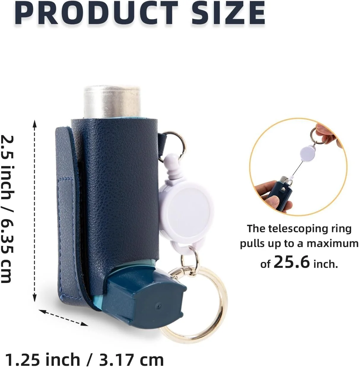جاکلیدی نگهدارنده اسپری تنفسی، جاکلیدی کیف چرمی PU سبک و نگهدارنده قابل حمل اسپری برای بزرگسالان و کودکان (اسپری شامل نمی شود) (آبی)