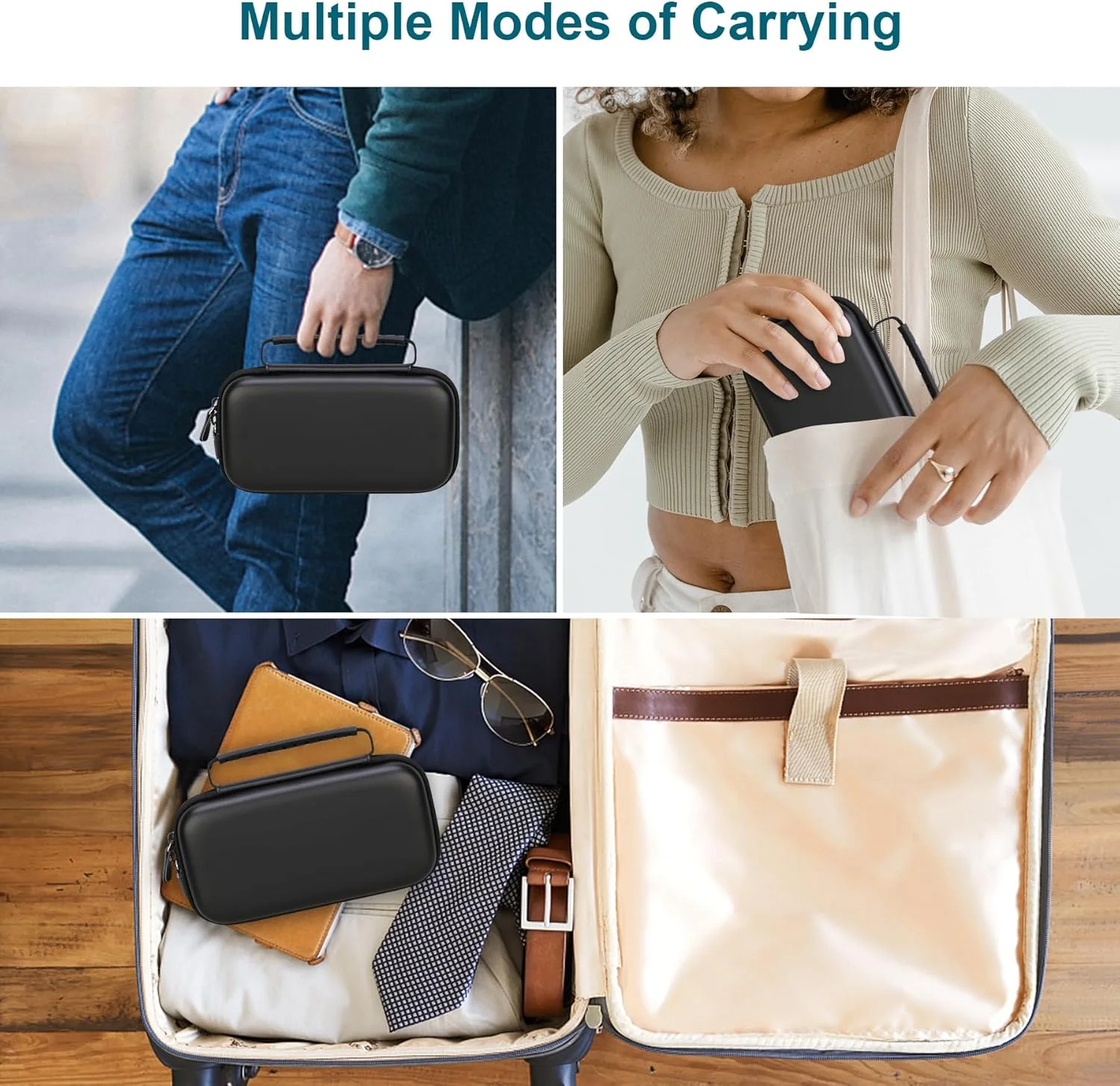 کیف حمل سخت Canboc برای دستگاه تنفسی، محفظه دارو برای بزرگسالان و کودکان، ماسک، کیف مسافرتی با جیب توری مناسب بسته‌های دارو و سایر لوازم ضروری، مشکی+مشکی