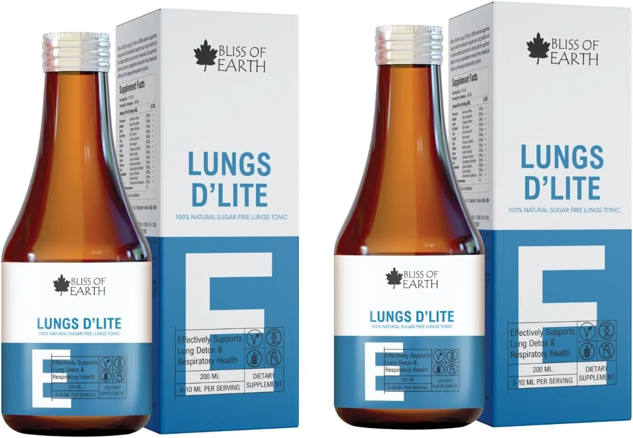 شربت سم زدایی ریه بلیس آو ارث برای افراد سیگاری، مکمل طبیعی بدون شکر برای سم زدایی قطران و آلودگی، شربت پاک کننده و سم زدای ریه سالم، 200 میلی لیتر (بسته 2 عددی)