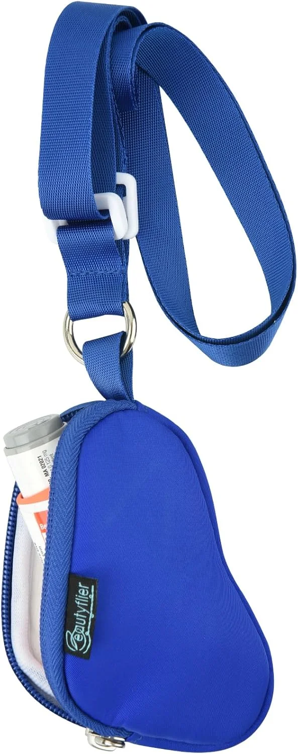 کیف حمل اینهالر آسم بیوتی فلایر با بند گردنی، جا کلیدی، کیف کوچک قابل حمل برای بزرگسالان و کودکان (آبی)، بدون اینهالر