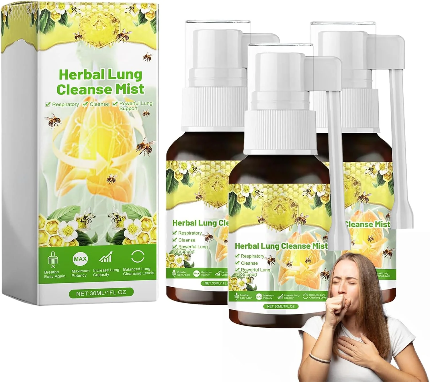 اسپری پاک کننده ریه، مراقبت گیاهی، پشتیبانی قوی از ریه، تنفس پاک - 3 عدد