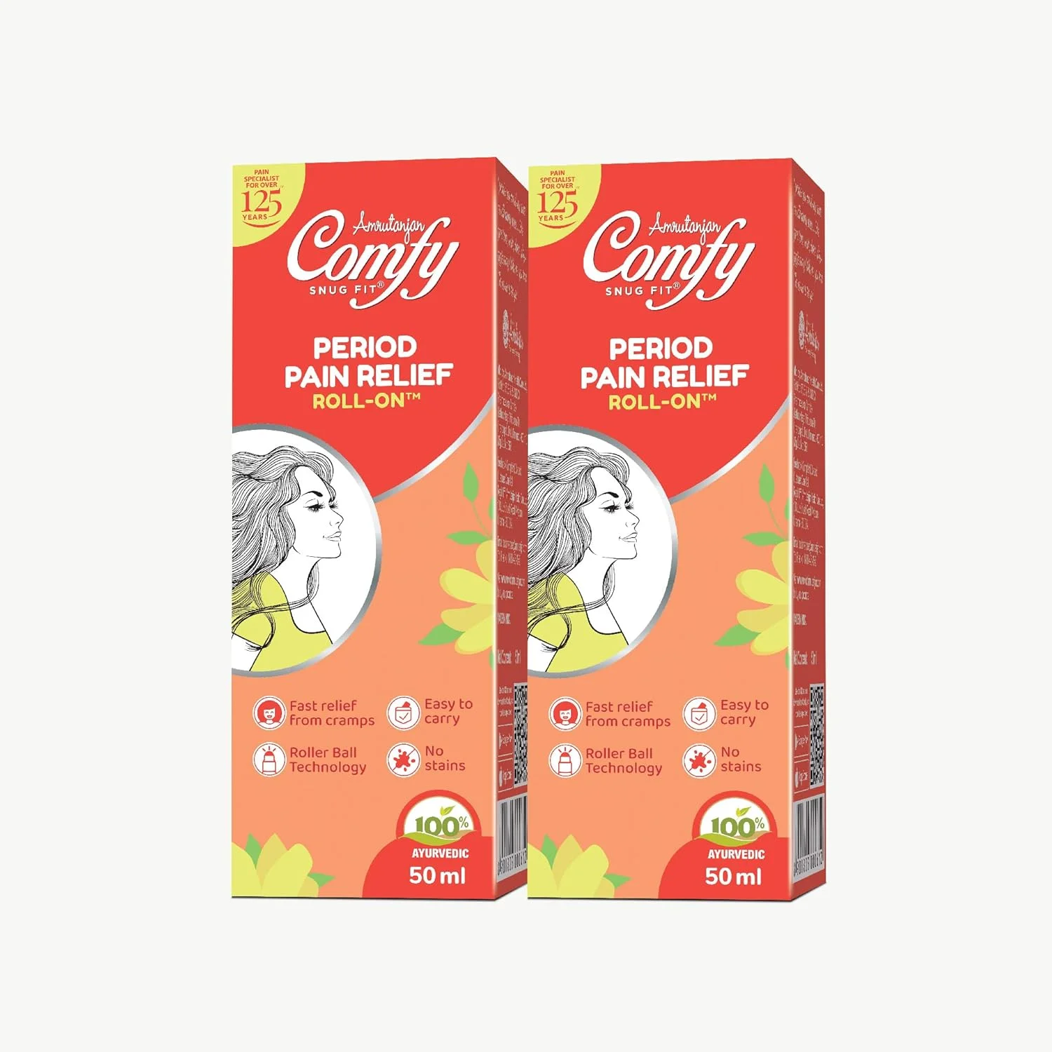 روغن ماساژ تسکین دهنده درد دوران قاعدگی AMRUTANJAN Comfy، 50 میلی لیتر، بسته 2 عددی | تسکین گرفتگی عضلات قاعدگی | 100% آیورودا | استفاده آسان و ایمن