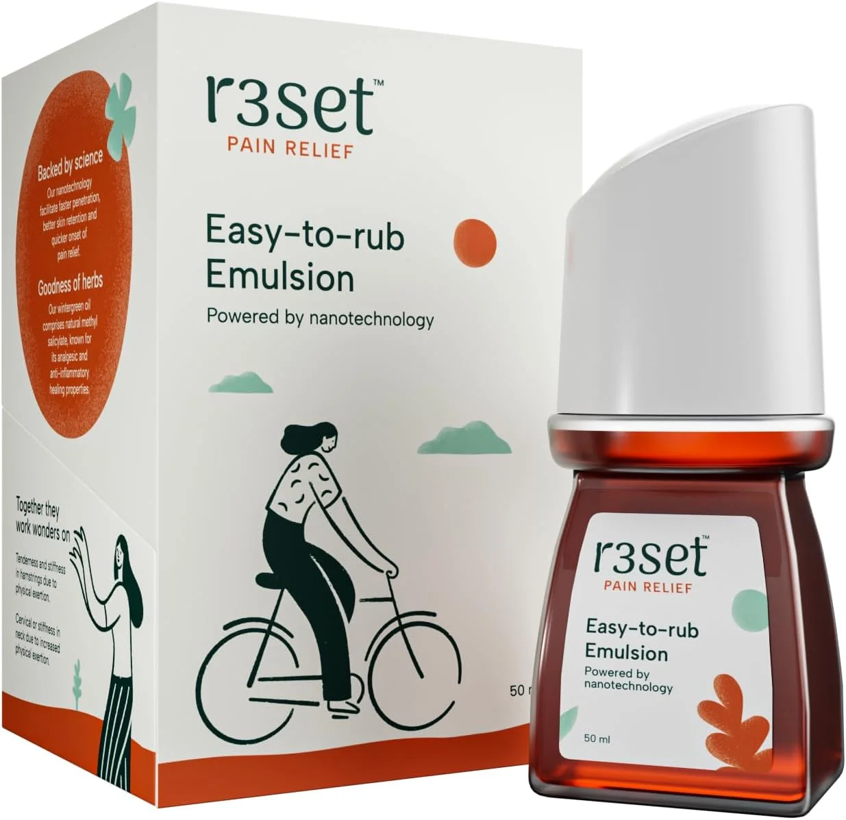 امولسیون تسکین درد طبیعی R3SET رولی 50 میلی لیتر | بهترین برای درد عضلات، کمر درد، زانو درد، گردن درد، درد عصبی، درد مفاصل | 100% طبیعی | بهبود قابل مشاهده در 7 روز