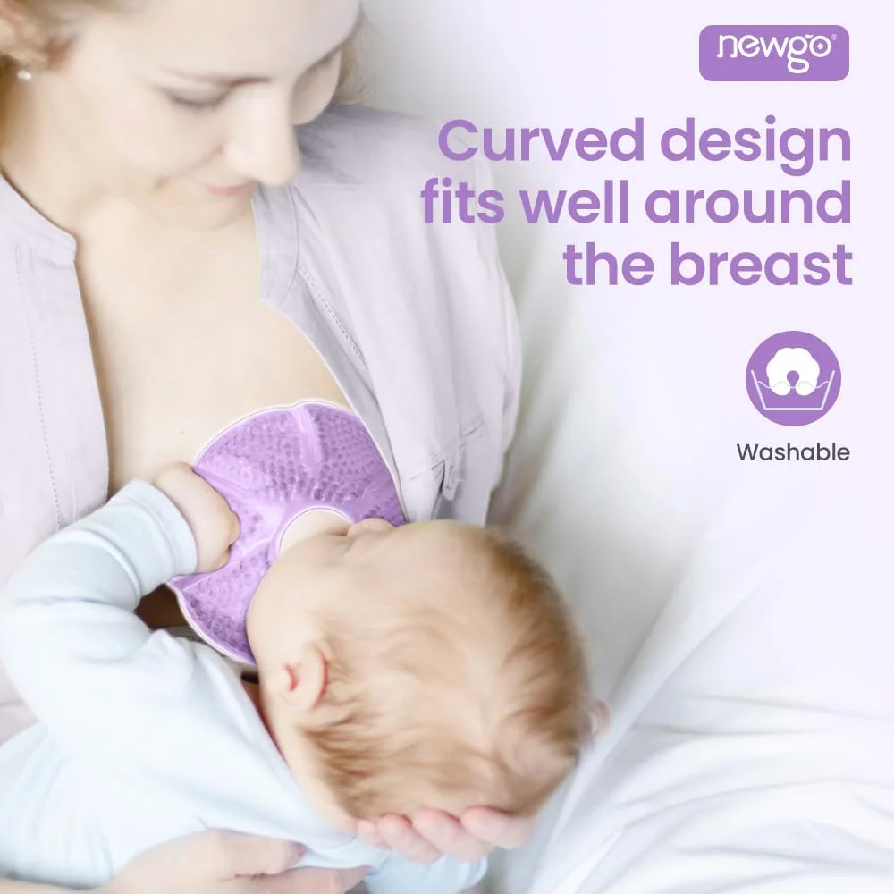 پد ژلی خنک کننده سینه NEWGO، بسته 2 عددی، پد درمانی گرم و سرد سینه با پوشش پارچه ای راحت برای تسکین درد ناشی از شیردهی، التهاب پستان، احتقان - بنفش
