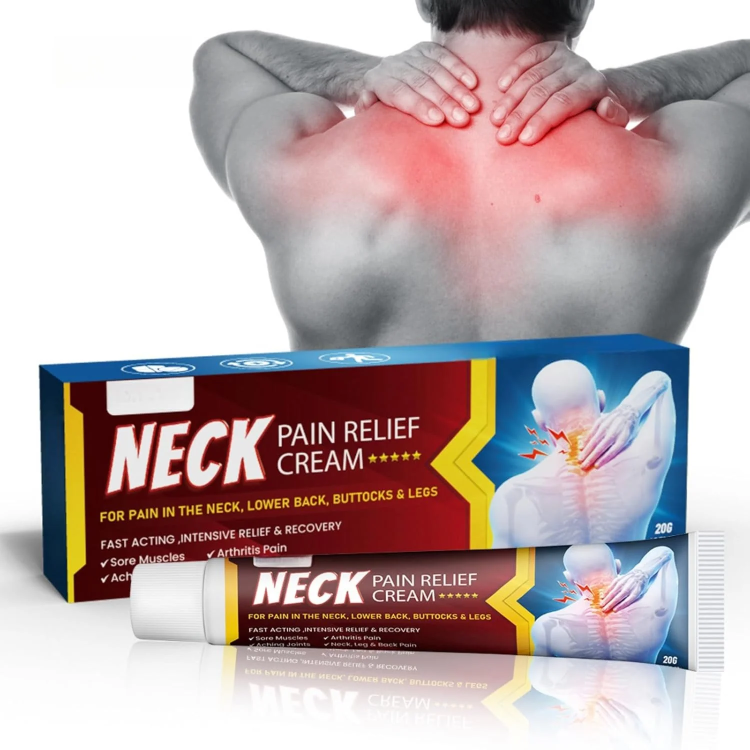 کرم تسکین دهنده درد گردن - مرهم تسکین دهنده 20 گرمی برای ناراحتی گردن و شانه، تسکین دهنده تنش و فشار، ایده آل برای کشیدگی گردن و ستون فقرات، راه حل مراقبت از مفاصل برای درد کمر، شانه، گردن، پا