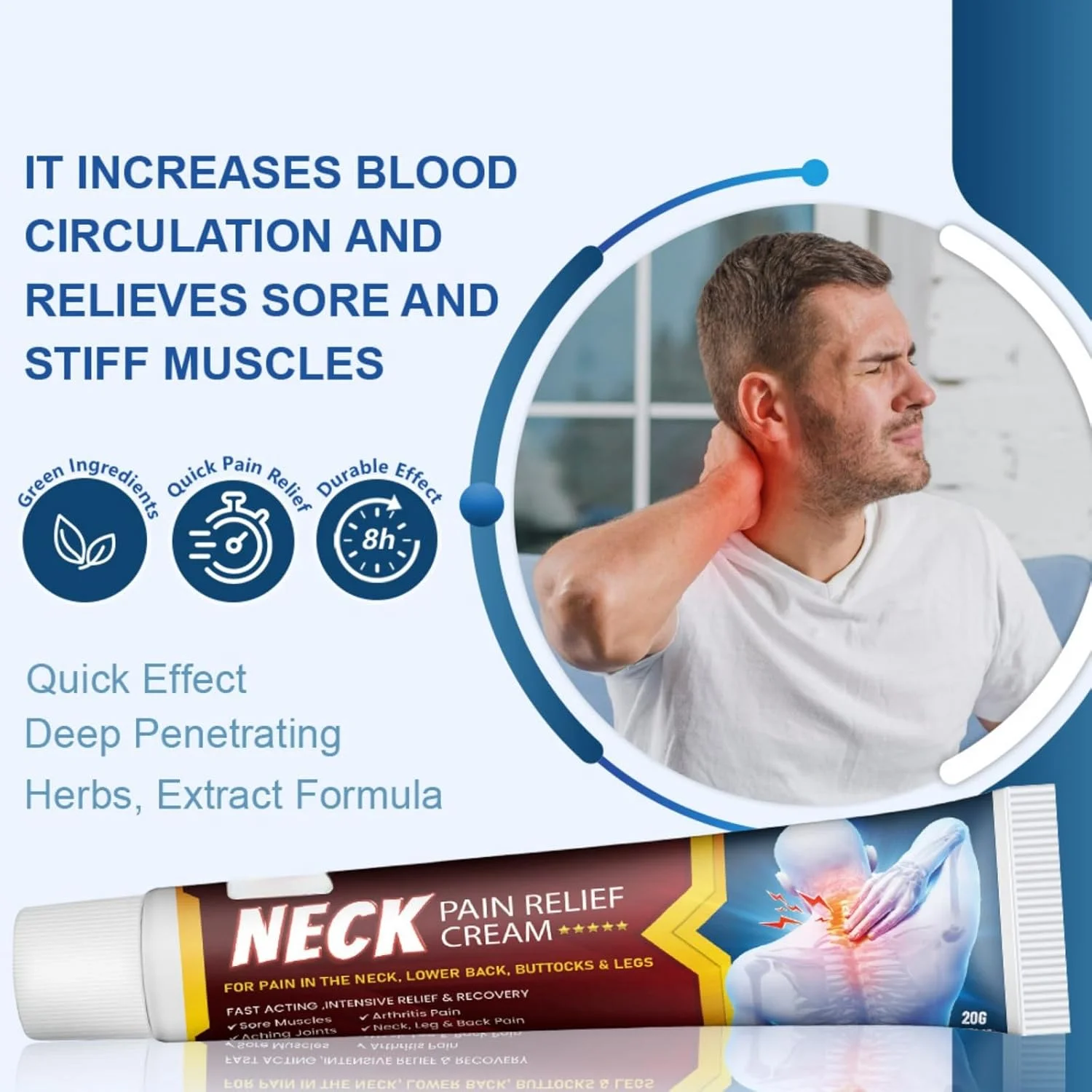 کرم تسکین دهنده درد گردن - مرهم تسکین دهنده 20 گرمی برای ناراحتی گردن و شانه، تسکین دهنده تنش و فشار، ایده آل برای کشیدگی گردن و ستون فقرات، راه حل مراقبت از مفاصل برای درد کمر، شانه، گردن، پا
