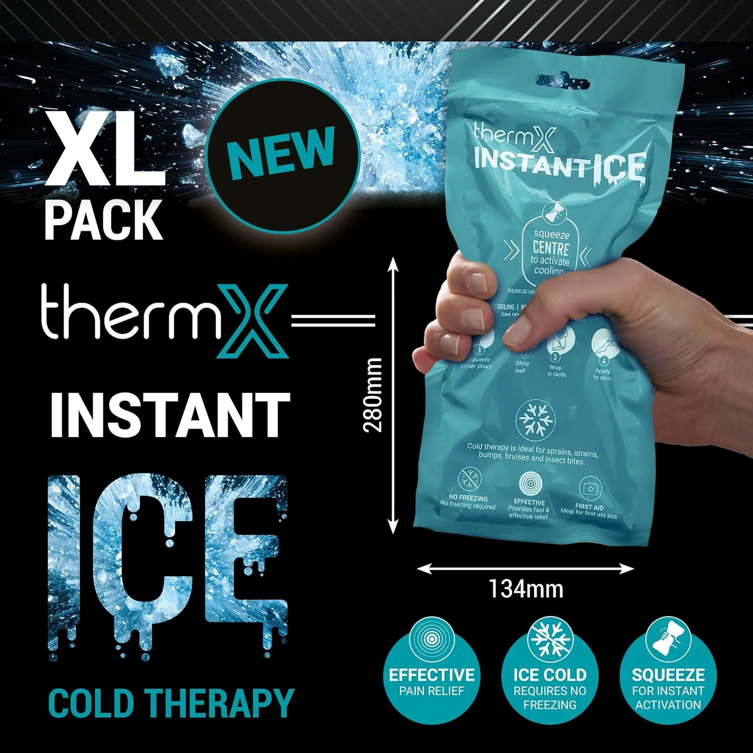 کیسه یخ خنک کننده فوری تک سایز ایکس لارج - 200 گرم - (28 در 13 سانتی متر) - بدون نیاز به انجماد - بسته 20 عددی