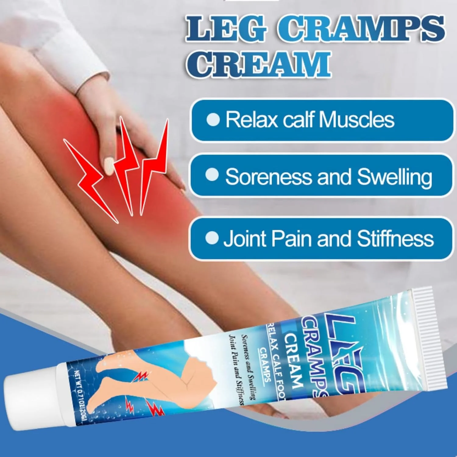 پماد گرفتگی عضلات پا - تسکین هدفمند برای گرفتگی، درد و درد مفاصل - افزایش گردش خون و کاهش تورم - مواد طبیعی - استفاده آسان - 20 گرم برای تسکین در حرکت