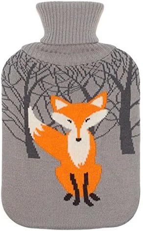 کیسه آب گرم لاستیکی کلاسیک ممتاز HomeTop با روکش بافتنی زیبا (2 لیتری، خاکستری)