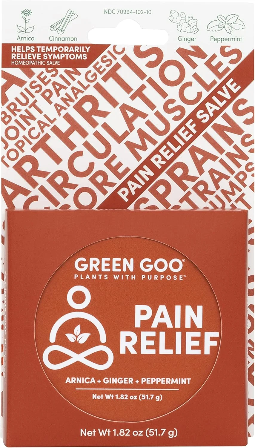 کرم مراقبت از پوست طبیعی گرین گو، تسکین درد، قوطی بزرگ، 51.6 گرم