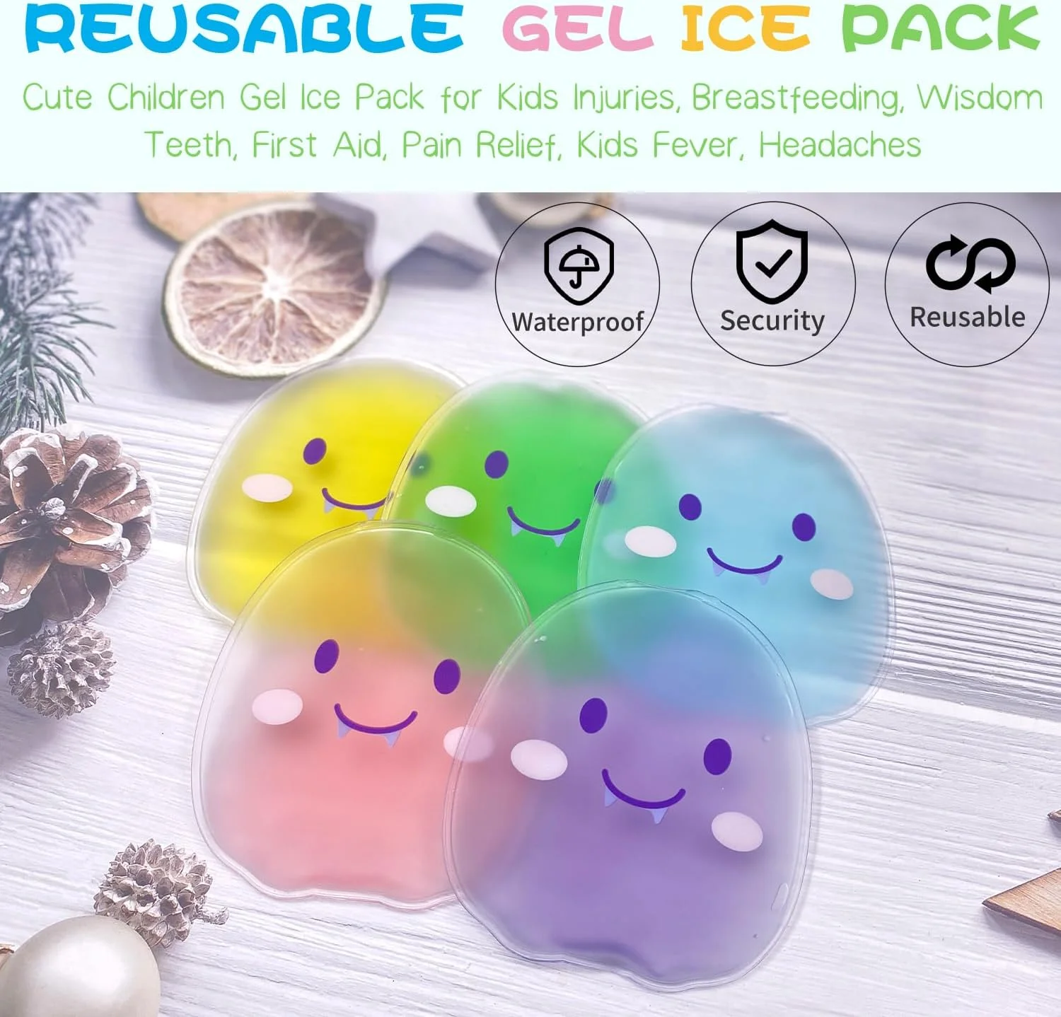 کیسه یخ کودکانه، کیسه یخ قابل استفاده مجدد، کاهش تب کمکی، کیسه گرم و سرد برای آسیب های کودکان، دندان عقل، قولنج نوزاد، گاز و ناراحتی معده، تسکین درد، تب، سردرد (4 عدد)