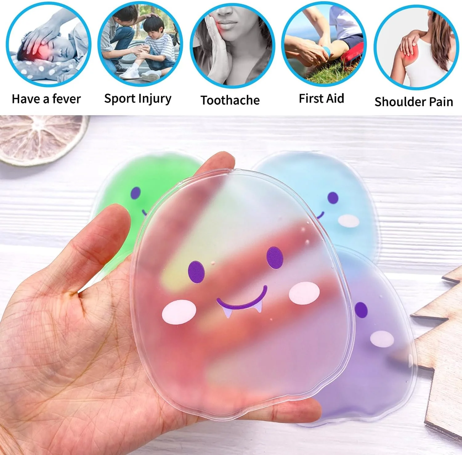 کیسه یخ کودکانه، کیسه یخ قابل استفاده مجدد، کاهش تب کمکی، کیسه گرم و سرد برای آسیب های کودکان، دندان عقل، قولنج نوزاد، گاز و ناراحتی معده، تسکین درد، تب، سردرد (4 عدد)